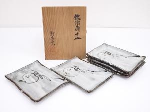 新晶窯造　鉄絵角中皿5客